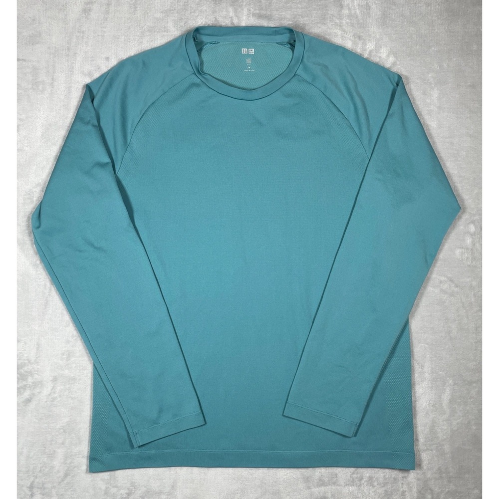 Uniqlo DRY-EX Shirt Men M Teal Long Sleeve Athletic Running Workout Performance